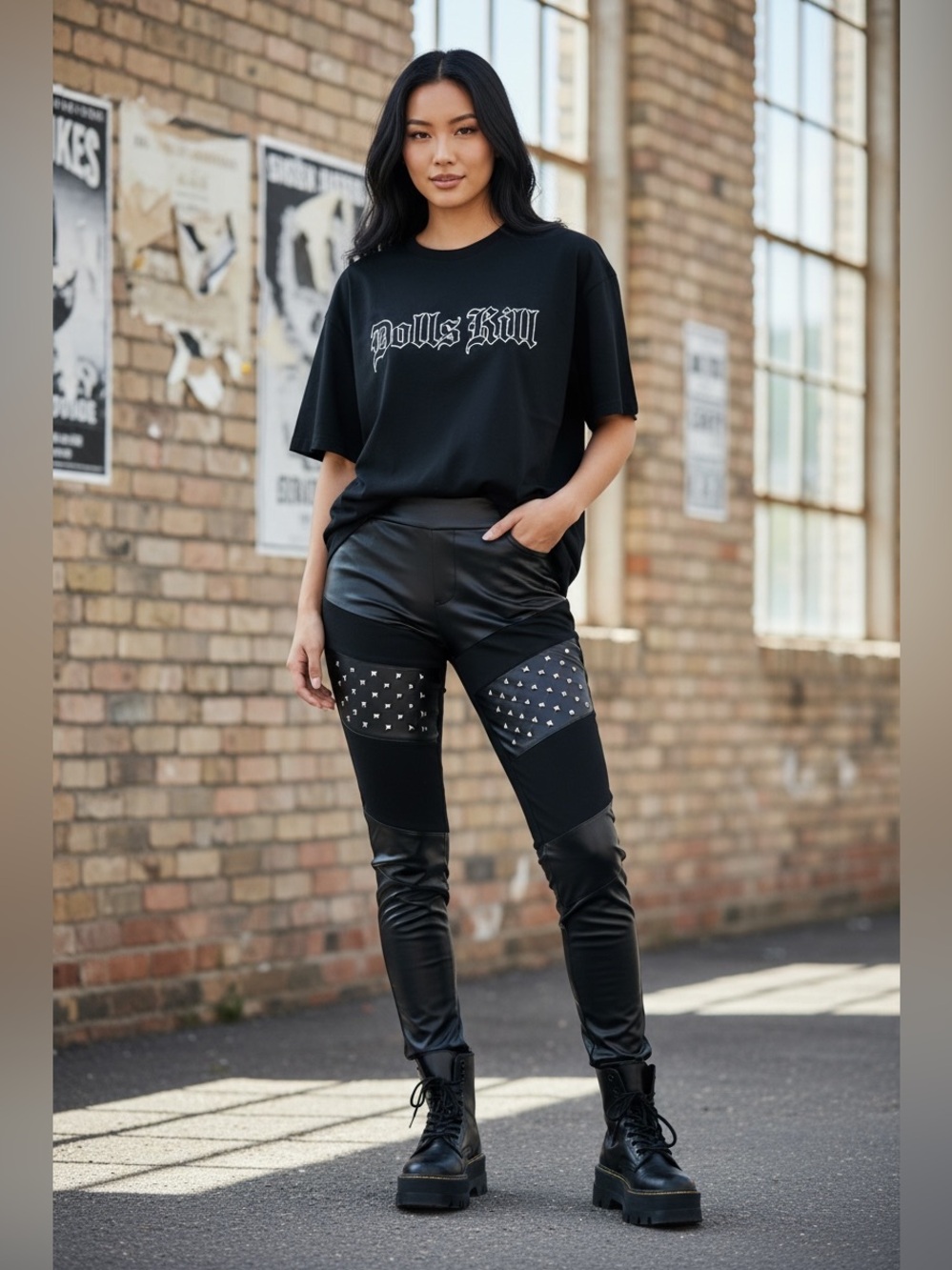 Cape Noctem Studded Faux Leather Leggings Women's L Goth